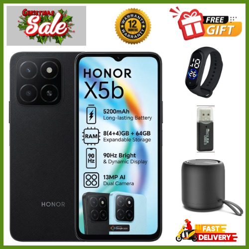 CHRISTMAS OFFERS🔥🔥🔥BRAND NEW HONOR X5B , 4GB RAM + 128GB ROM Storage, 6.56'' Displays, 5200mAh Battery, Android 14 Dual Sim, MediaTek Helio, Fingerprint (side-mounted), (12 nm) 4G Smart Phones
