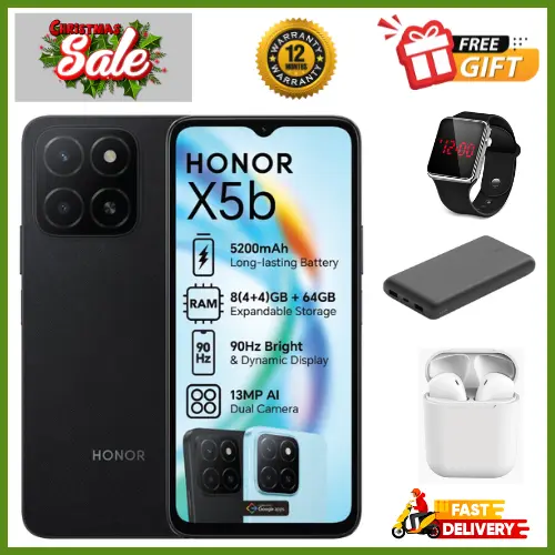CHRISTMAS OFFERS🔥🔥🔥BRAND NEW HONOR X5B , 4GB RAM + 128GB ROM Storage, 6.56'' Displays, 5200mAh Battery, Android 14 Dual Sim, MediaTek Helio, Fingerprint (side-mounted), (12 nm) 4G Smart Phones