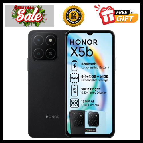 CHRISTMAS OFFERS🔥🔥🔥BRAND NEW HONOR X5B , 4GB RAM + 64GB ROM Storage, 6.56'' Displays, 5200mAh Battery, Android 14 Dual Sim, MediaTek Helio, Fingerprint (side-mounted), (12 nm) 4G Smart Phones