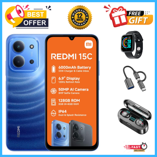END OF MONTH OFFERS🔥🔥🔥BRAND NEW REDMI 15C 128GB/256GB Storage UPTO 8GB(4+4GB Extended) / 16GB Ram 6.9'' LCD 50MP Main Camera 6000mAh 33W Fast Charger Android 15 Xiaomi Hyper OS 2 Side Fingerprint