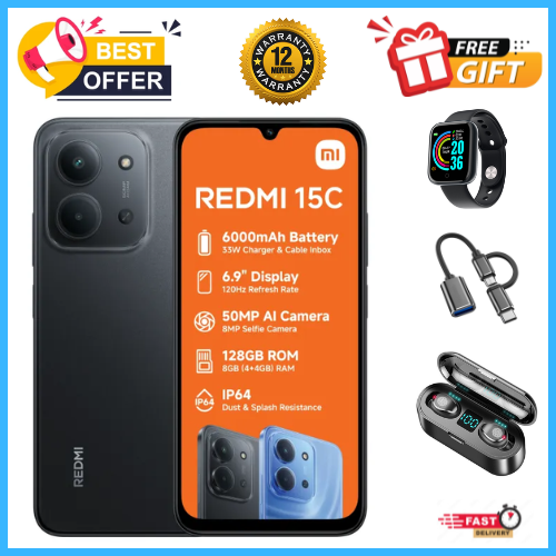 END OF MONTH OFFERS🔥🔥🔥BRAND NEW REDMI 15C 128GB/256GB Storage UPTO 8GB(4+4GB Extended) / 16GB Ram 6.9'' LCD 50MP Main Camera 6000mAh 33W Fast Charger Android 15 Xiaomi Hyper OS 2 Side Fingerprint