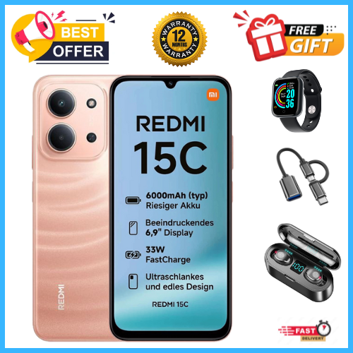 END OF MONTH OFFERS🔥🔥🔥BRAND NEW REDMI 15C 128GB/256GB Storage UPTO 8GB(4+4GB Extended) / 16GB Ram 6.9'' LCD 50MP Main Camera 6000mAh 33W Fast Charger Android 15 Xiaomi Hyper OS 2 Side Fingerprint