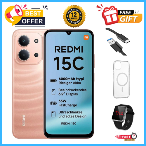 END OF MONTH OFFERS🔥🔥🔥BRAND NEW REDMI 15C 128GB/256GB Storage UPTO 8GB(4+4GB Extended) / 16GB Ram 6.9'' LCD 50MP Main Camera 6000mAh 33W Fast Charger Android 15 Xiaomi Hyper OS 2 Side Fingerprint