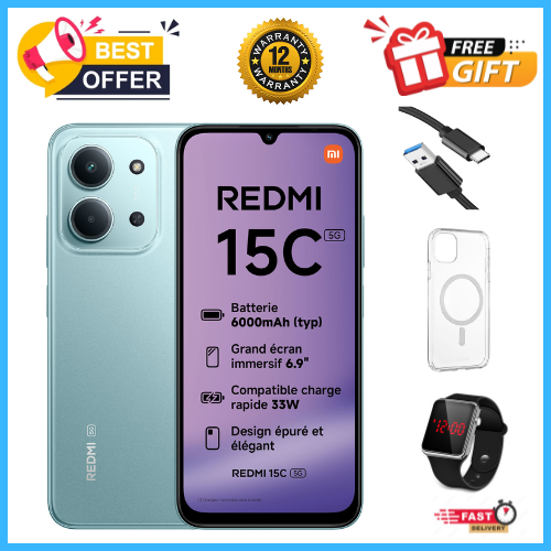 END OF MONTH OFFERS🔥🔥🔥BRAND NEW REDMI 15C 128GB/256GB Storage UPTO 8GB(4+4GB Extended) / 16GB Ram 6.9'' LCD 50MP Main Camera 6000mAh 33W Fast Charger Android 15 Xiaomi Hyper OS 2 Side Fingerprint