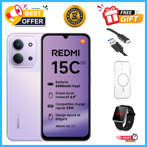 END OF MONTH OFFERS🔥🔥🔥BRAND NEW REDMI 15C 128GB/256GB Storage UPTO 8GB(4+4GB Extended) / 16GB Ram 6.9'' LCD 50MP Main Camera 6000mAh 33W Fast Charger Android 15 Xiaomi Hyper OS 2 Side Fingerprint