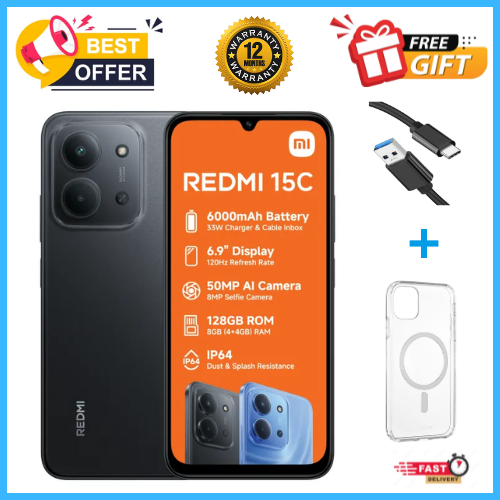 END OF MONTH OFFERS🔥🔥🔥BRAND NEW REDMI 15C 128GB/256GB Storage UPTO 8GB(4+4GB Extended) / 16GB Ram 6.9'' LCD 50MP Main Camera 6000mAh 33W Fast Charger Android 15 Xiaomi Hyper OS 2 Side Fingerprint