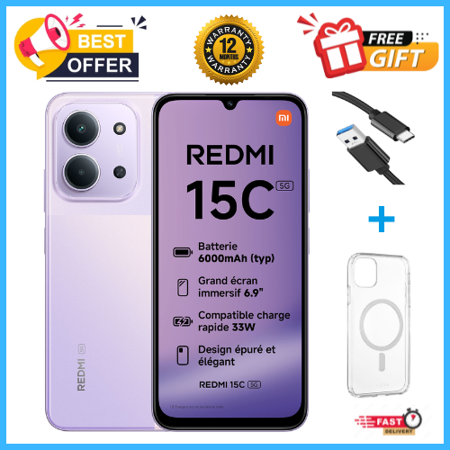 END OF MONTH OFFERS🔥🔥🔥BRAND NEW REDMI 15C 256GB Storage UPTO 16GB(8+8GB Extended) Ram 6.9'' LCD 50MP Main Camera 6000mAh 33W Fast Charger Android 15 Xiaomi Hyper OS 2 Side Fingerprint