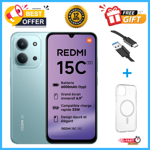END OF MONTH OFFERS🔥🔥🔥BRAND NEW REDMI 15C 256GB Storage UPTO 16GB(8+8GB Extended) Ram 6.9'' LCD 50MP Main Camera 6000mAh 33W Fast Charger Android 15 Xiaomi Hyper OS 2 Side Fingerprint