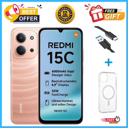 END OF MONTH OFFERS🔥🔥🔥BRAND NEW REDMI 15C 256GB Storage UPTO 16GB(8+8GB Extended) Ram 6.9'' LCD 50MP Main Camera 6000mAh 33W Fast Charger Android 15 Xiaomi Hyper OS 2 Side Fingerprint