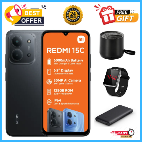 END OF MONTH OFFERS🔥🔥🔥BRAND NEW REDMI 15C 128GB/256GB Storage UPTO 8GB(4+4GB Extended) / 16GB Ram 6.9'' LCD 50MP Main Camera 6000mAh 33W Fast Charger Android 15 Xiaomi Hyper OS 2 Side Fingerprint