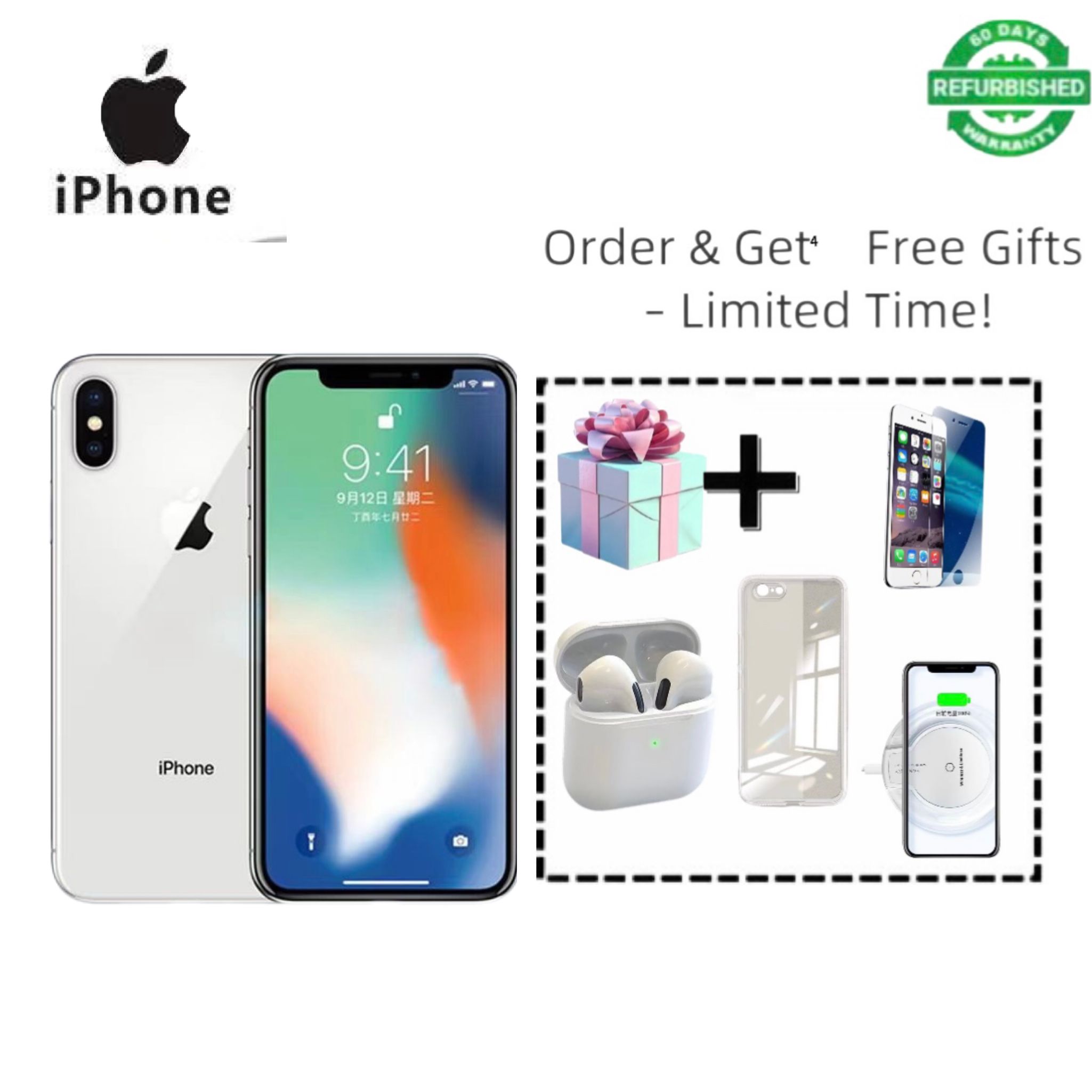 Refurbished Apple iPhone X 3GB+64GB/256GB, 5.8-inch, Dual Camera, 4G/LTE Smart Phone, Camera & Music Phone, Face ID System