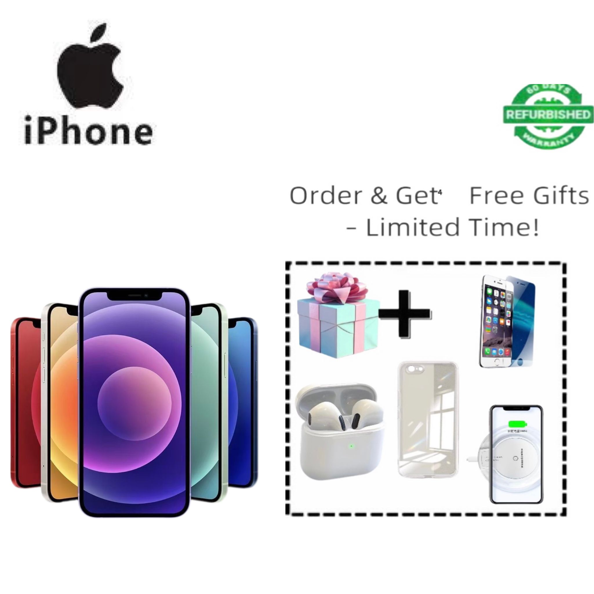 Refurbished Phone Apple iPhone 12 6.1 inch 4GB+64GB/128GB/256GB dual sim clean screen with face id 12mp+12mp 2815mah smartphone iphone12