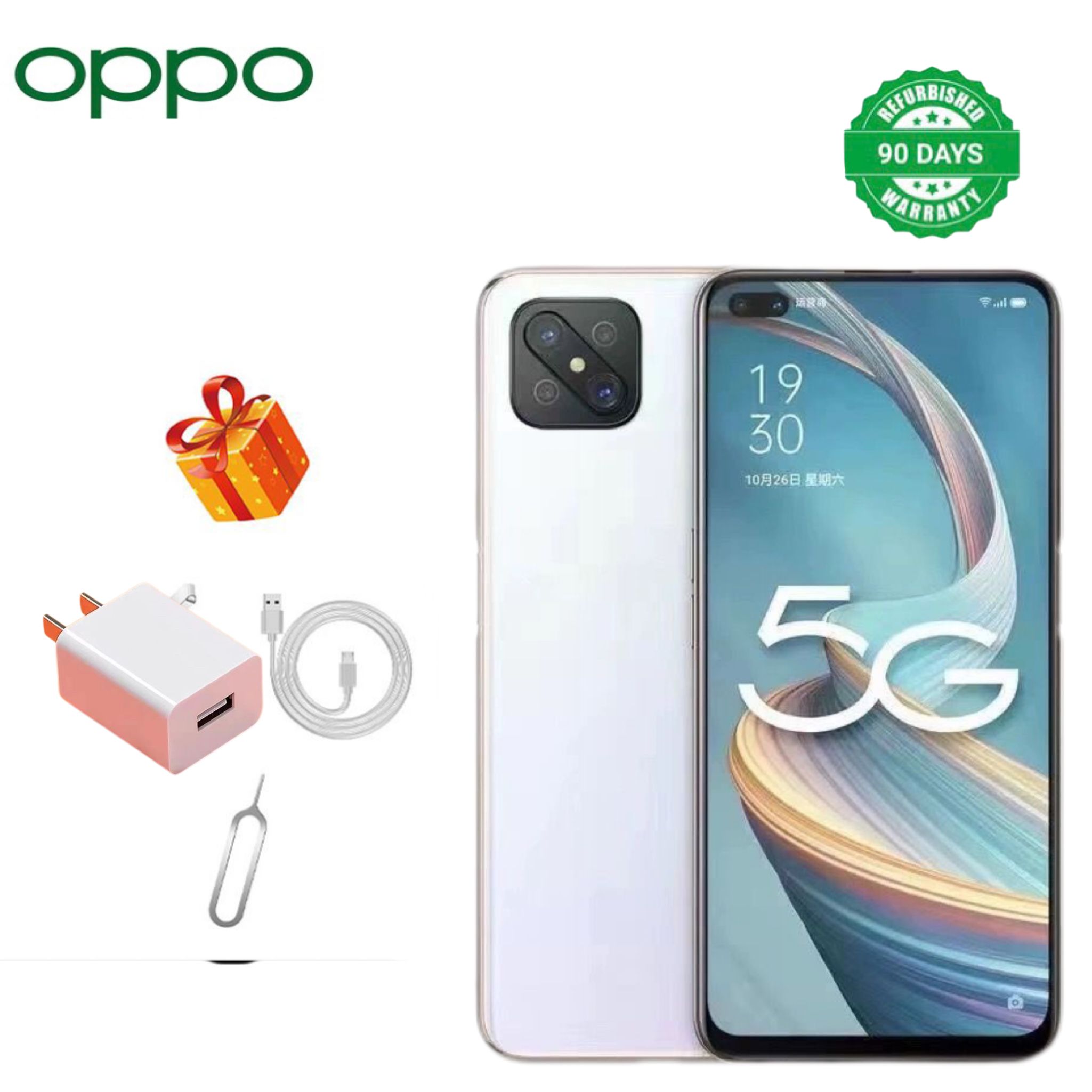 REFURBISHED OPPO RENO4 Z 5G 128GB DISPLAY 6.4 INCHES 8GB RAM 128GB ROM RAR CAMERA 48MP + 8MP + 2MP FRONT CAMERA 32.0MP BATTERY CAPACITY 4300mAh ANDROID 10 Fingerprint unlocking is not supported.