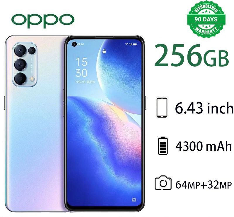 Refurbished Phone OPPO Reno5 Reno 5 5g Smartphone 6.43" 4300mAh 8GB+128GB, 12GB+256GB Rear Camera: 64MP Front Camera: 32MP Facial Recognition Unlock  No fingerprint unlock
