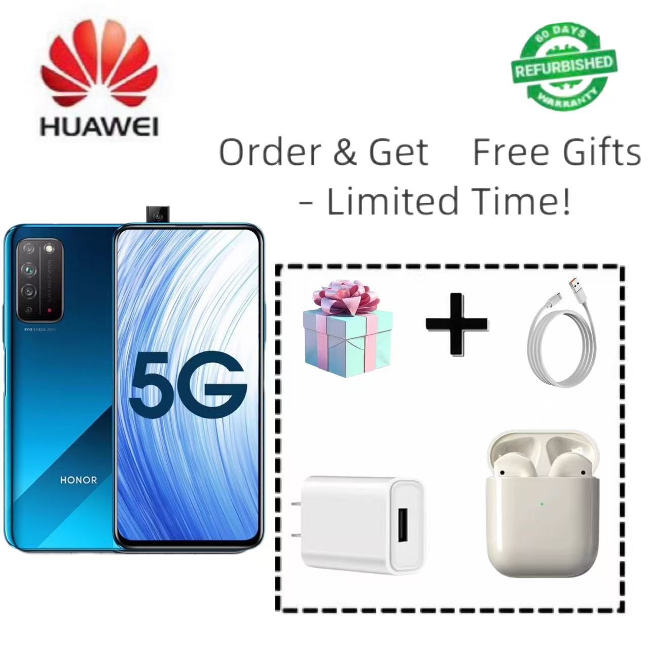 Refurbished Honor X10: 6.63-inch pop-up full display with SA/NSA dual-mode 5G, supporting the widest range of 9 major 5G frequency bands available in the industry. Fingerprint unlock support.