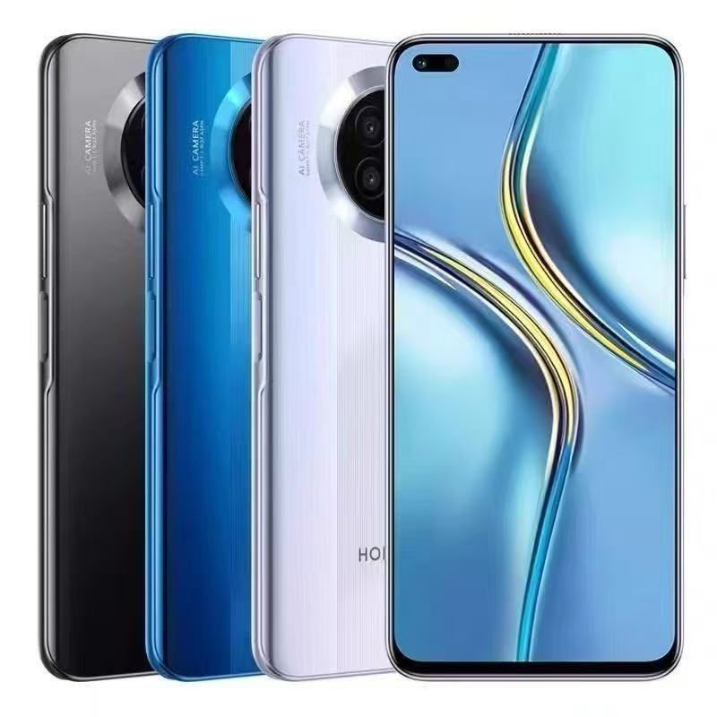 Refurbished Honor X20 with triple rear cameras: 64MP main sensor (f/1.9 aperture) + 2MP depth sensor (f/2.4 aperture) + 2MP macro lens (f/2.4 aperture). Supports fingerprint unlocking.