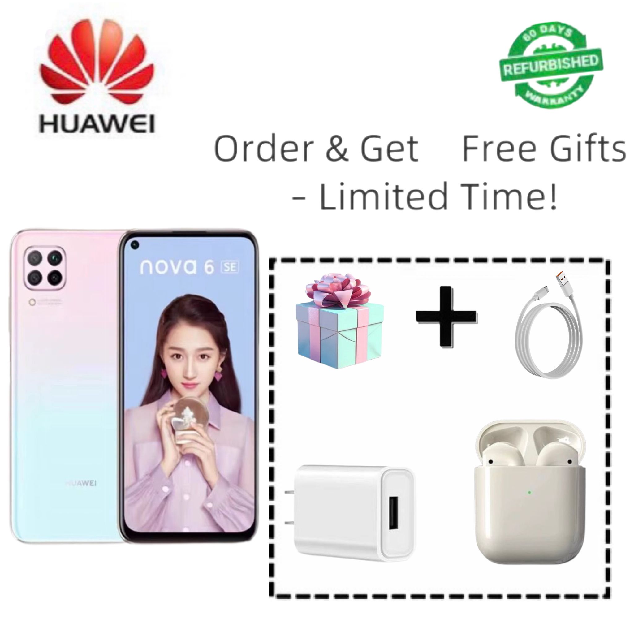 Refurbished Huawei nova 6se 8GB running memory + 128GB storage rear four camera: 48 million pixels super sensitive main camera front single camera: 16 million pixels with fingerprint unlock