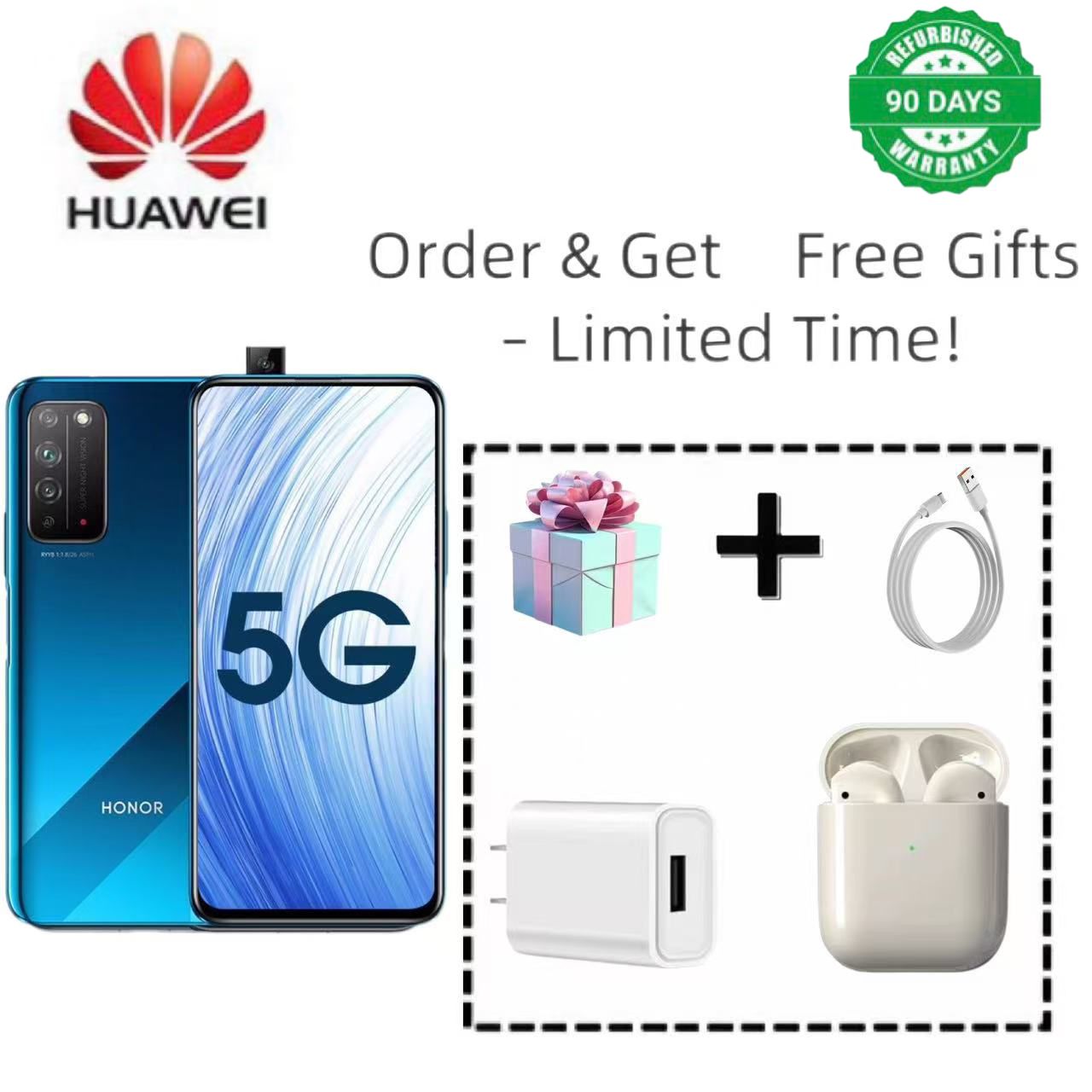 Refurbished Honor X10: 6.63-inch pop-up full display with SA/NSA dual-mode 5G, supporting the widest range of 9 major 5G frequency bands available in the industry. Fingerprint unlock support.