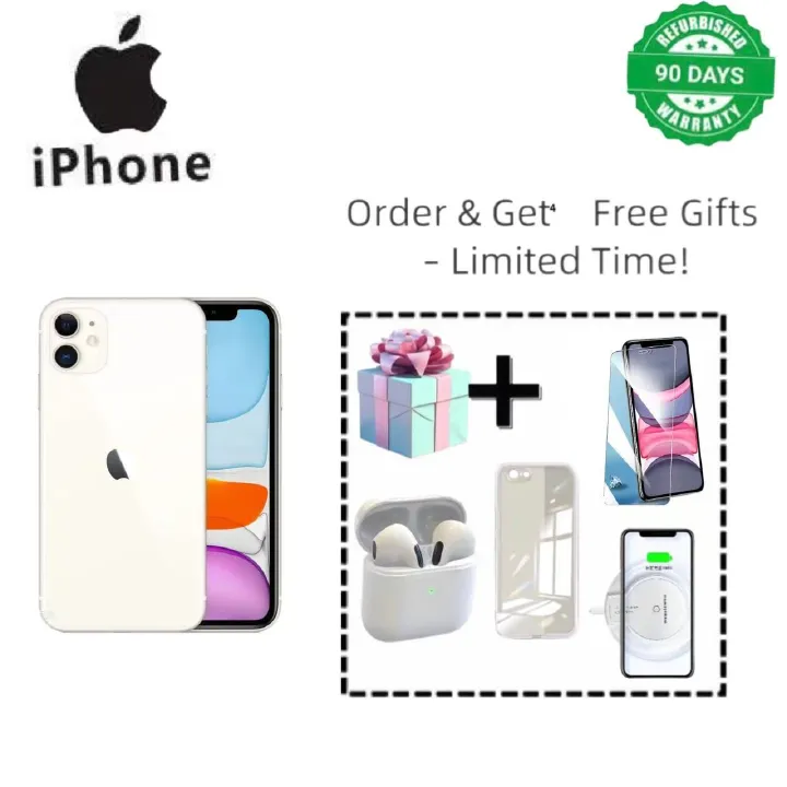 Refurbished Apple iPhone 11 Smartphone, 4GB RAM + 64GB/128GB/256GB Storage, Face ID, Dual SIM, 2G/3G/4G/LTE Compatible, 12MP + 8MP Rear Cameras with Facial Recognition Unlock