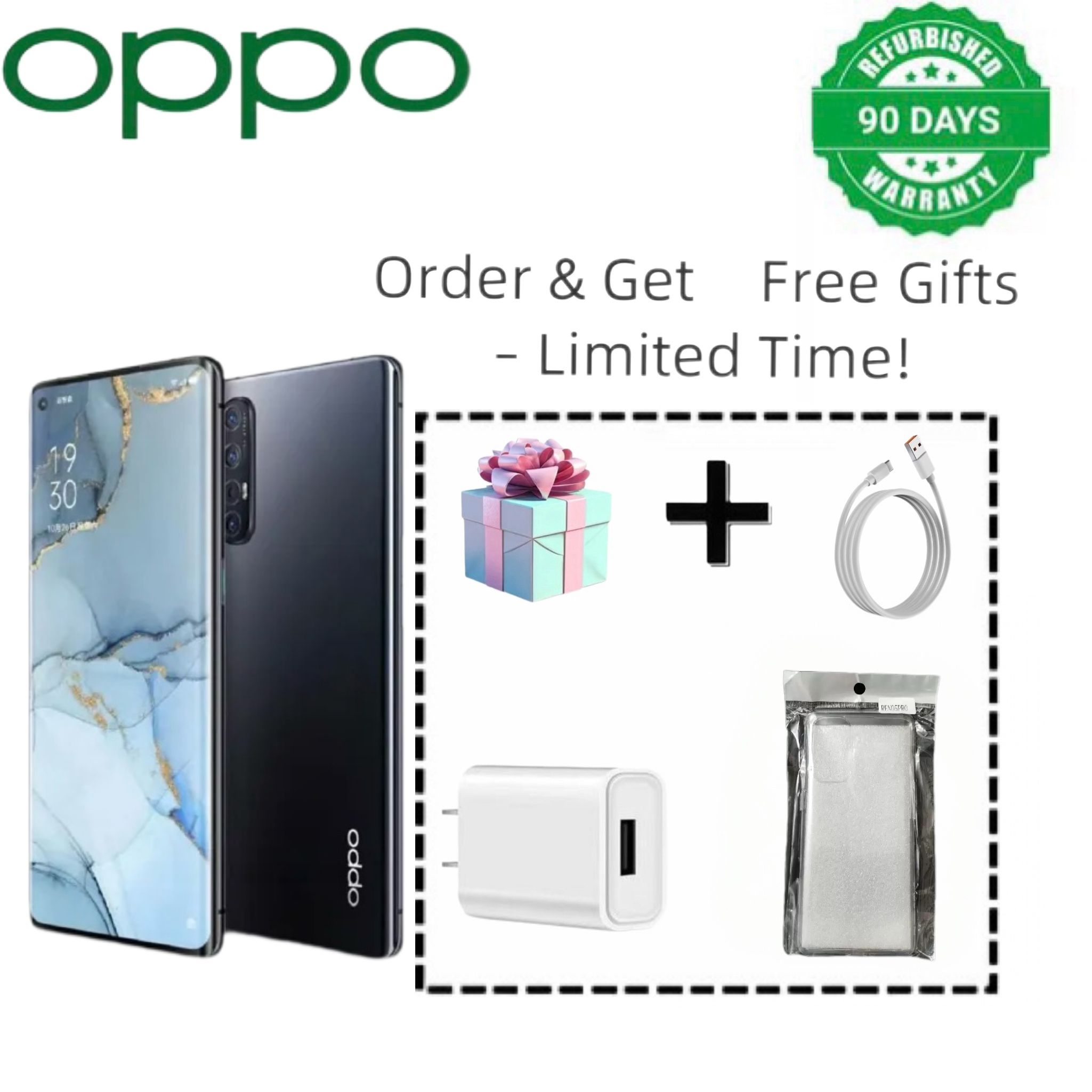 Refurbished Phone OPPO Reno3 Pro 13(8+5)GB RAM 90hz AMOLED Curved Screen 128GB Stoarge in-Display Fingerprint 48MP+32MP 4025 mAh 99% New Dual 5G Snapdragon 765G OPPO Reno 3 Pro Smart