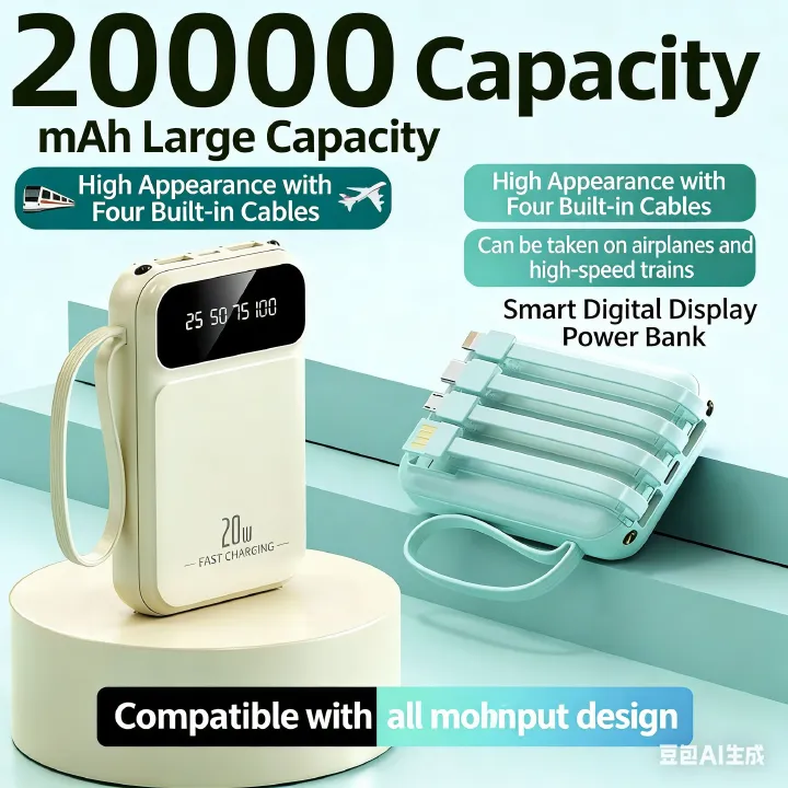 Power Banks 20000mAh  USB IPhone Power Bank Suitable for all Phones LED Display Portable Power Bank powerbank This product can charge the iPhone 12 for 1.5 times.