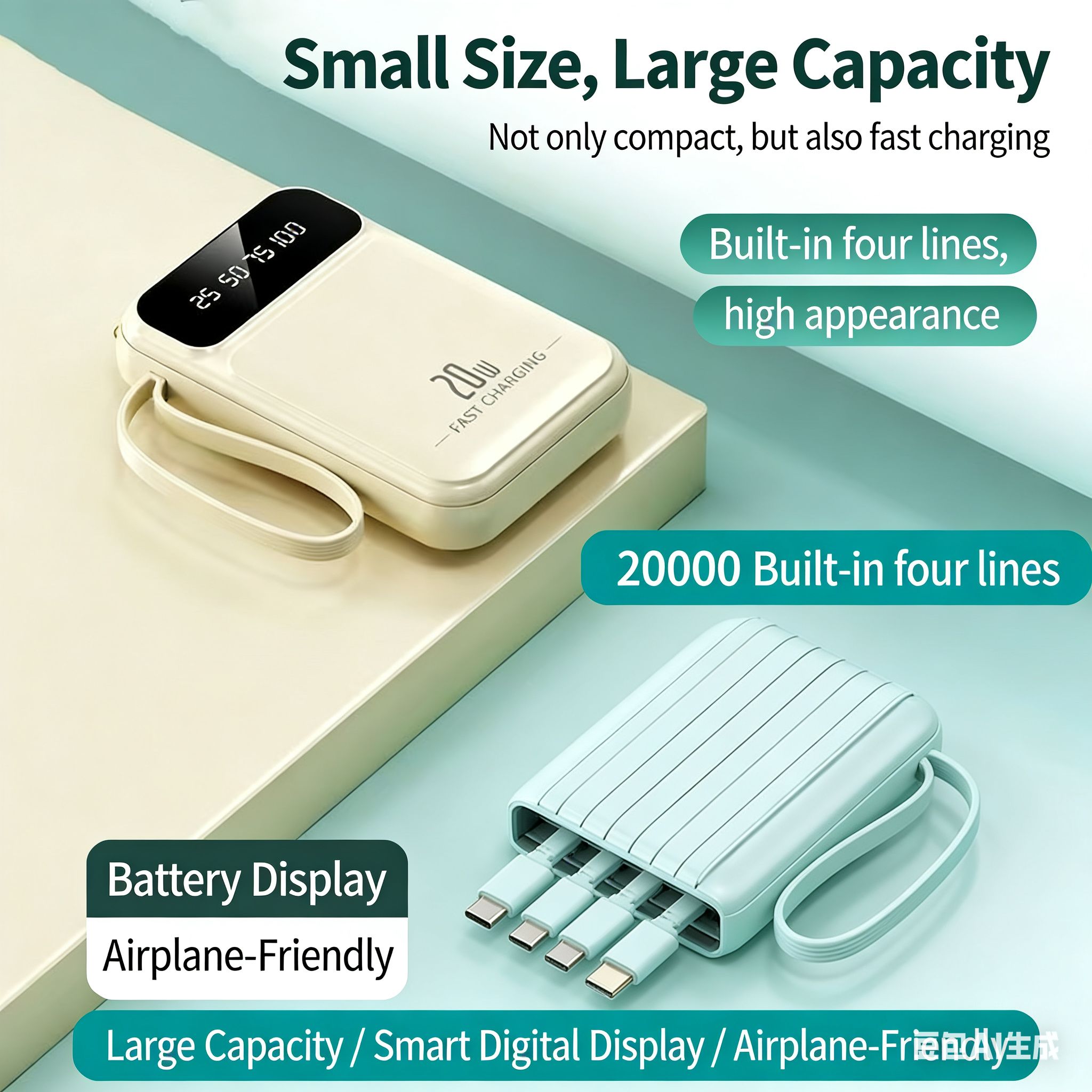 Power Banks 20000mAh  USB IPhone Power Bank Suitable for all Phones LED Display Portable Power Bank powerbank This product can charge the iPhone 12 for 1.5 times.