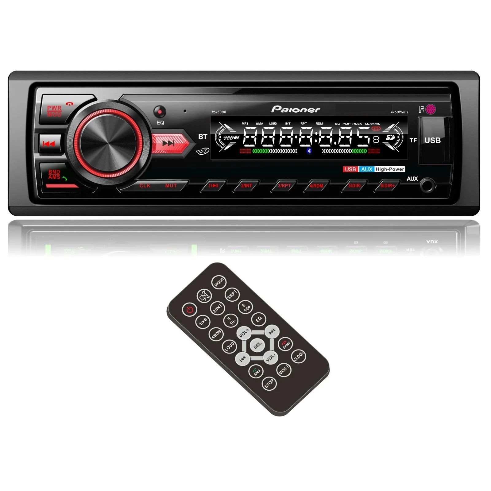 Pioneer Generic Car Radio With Bluetooth | High Power Car Stereo MP3 Player | FM Radio | USB SD AUX Input | Hands-Free Calling | Bass Boost Sound System | LED Display | Universal 12V Car Audio