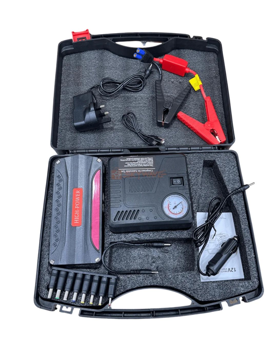 High Power 16800mAh Car Jump Starter Power Bank – 320A Peak Current, Multi-Function Portable Battery Booster with Grade A Polymer Lithium-Ion, Fast Charging & Accessories – Black