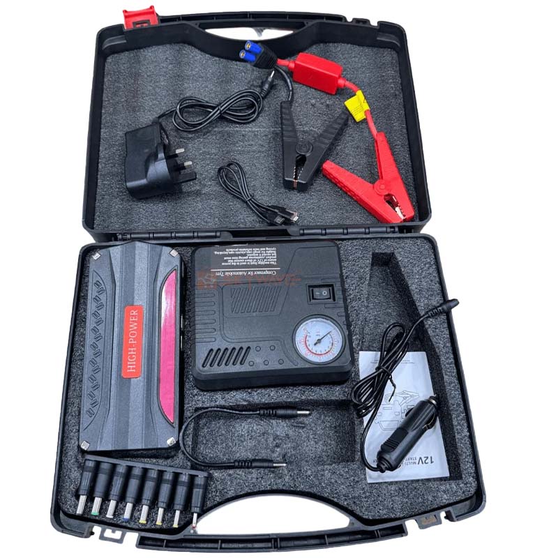 High Power 16800mAh Car Jump Starter Power Bank – 320A Peak Current, Multi-Function Portable Battery Booster with Grade A Polymer Lithium-Ion, Fast Charging & Accessories – Black