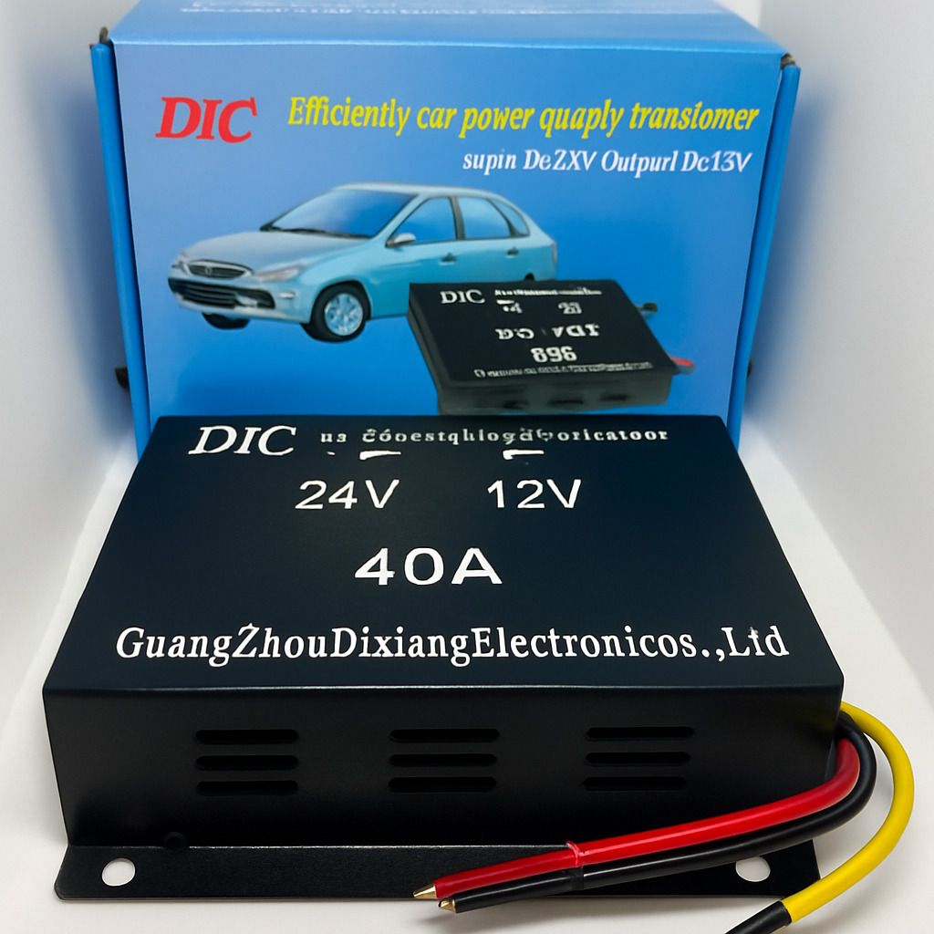 DIC 24V to 12V 40A Heavy Duty Car Power Supply Transformer – Voltage Converter for Truck Bus Audio Radio GPS Accessories, Reliable Input DC24V Output DC12V Power Adapter