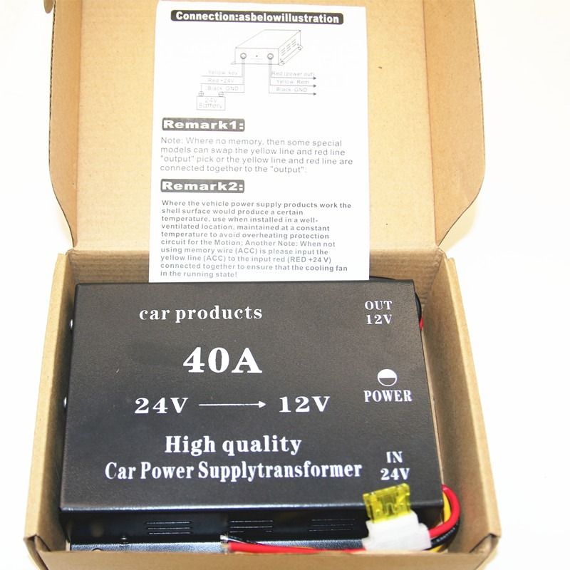 DIC 24V to 12V 40A Heavy Duty Car Power Supply Transformer – Voltage Converter for Truck Bus Audio Radio GPS Accessories, Reliable Input DC24V Output DC12V Power Adapter