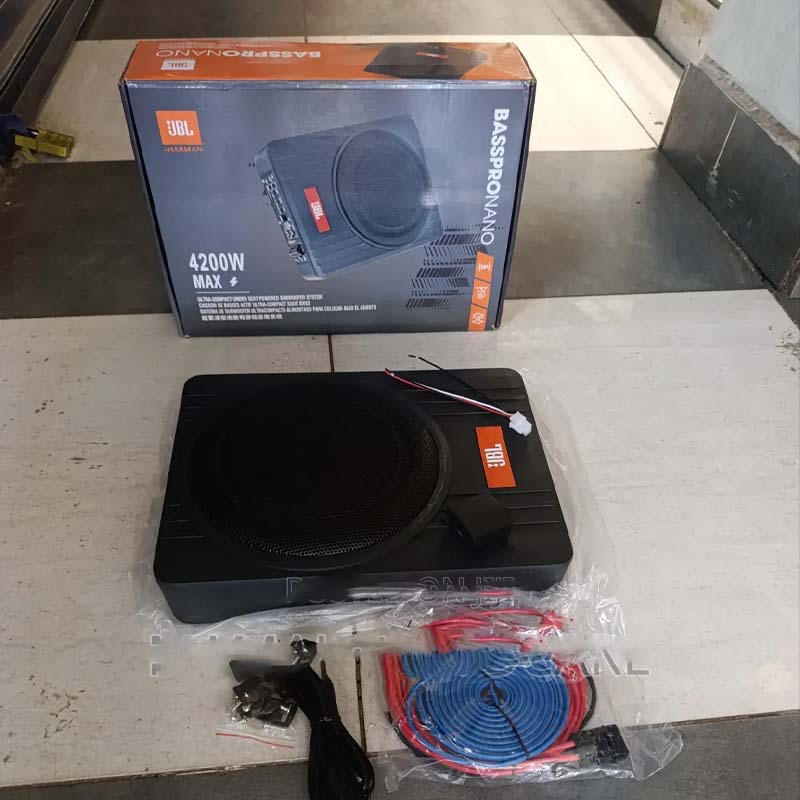 JBL BassPro Nano 4800W Max Ultra-Compact Underseat Powered Subwoofer – Built-in Amplifier, Pure Bass Car Audio System by Harman, Space-Saving Design for Clear Deep Bass