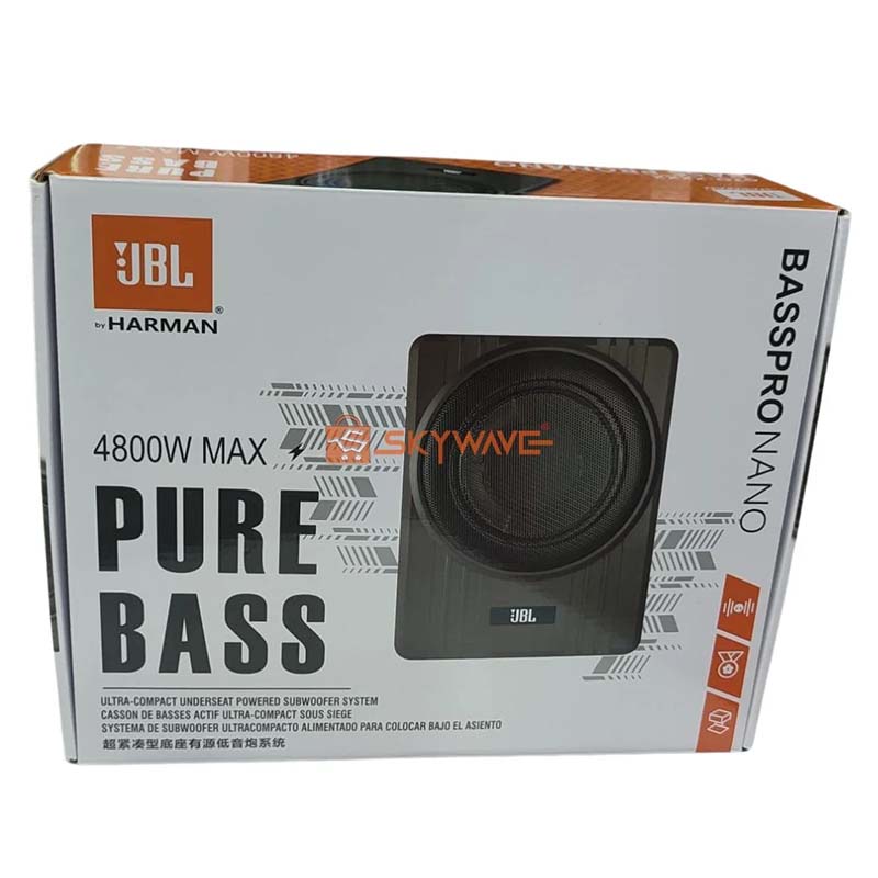 JBL BassPro Nano 4800W Max Ultra-Compact Underseat Powered Subwoofer – Built-in Amplifier, Pure Bass Car Audio System by Harman, Space-Saving Design for Clear Deep Bass