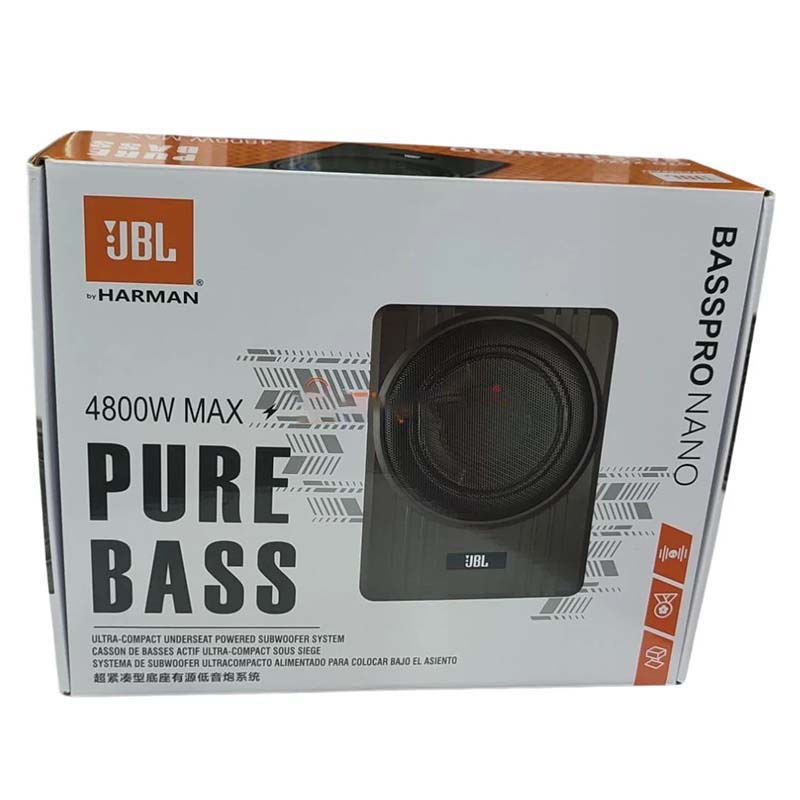 JBL BassPro Nano 4800W Max Ultra-Compact Underseat Powered Subwoofer – Built-in Amplifier, Pure Bass Car Audio System by Harman, Space-Saving Design for Clear Deep Bass