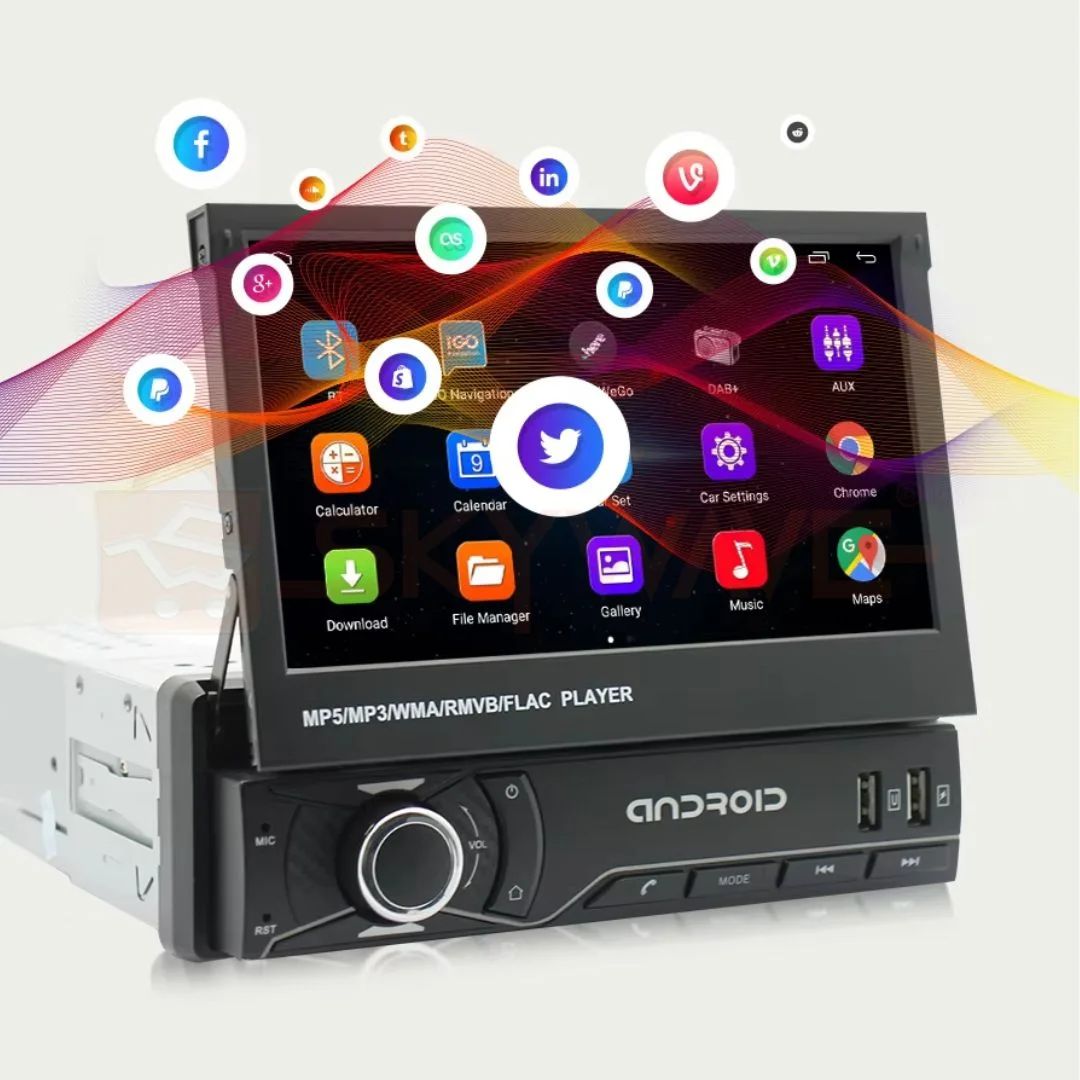 Retractable 7 Inch Car Radio Touchscreen Multimedia Stereo Head Unit with Bluetooth FM AUX USB Android Auto Apple CarPlay GPS Navigation Backup Camera