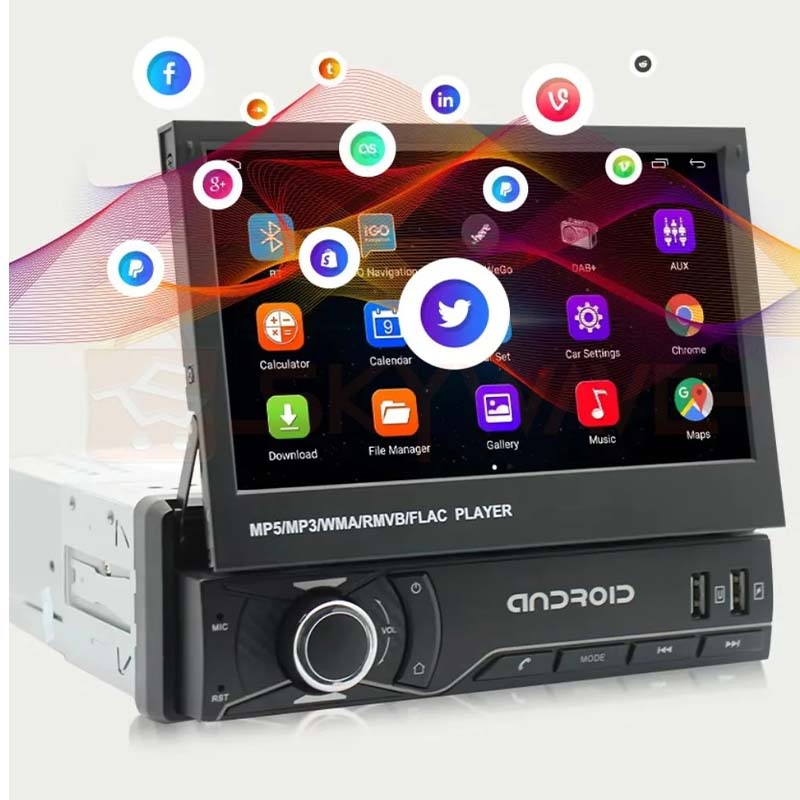 Retractable 7 Inch Car Radio Touchscreen Multimedia Stereo Head Unit with Bluetooth FM AUX USB Android Auto Apple CarPlay GPS Navigation Backup Camera
