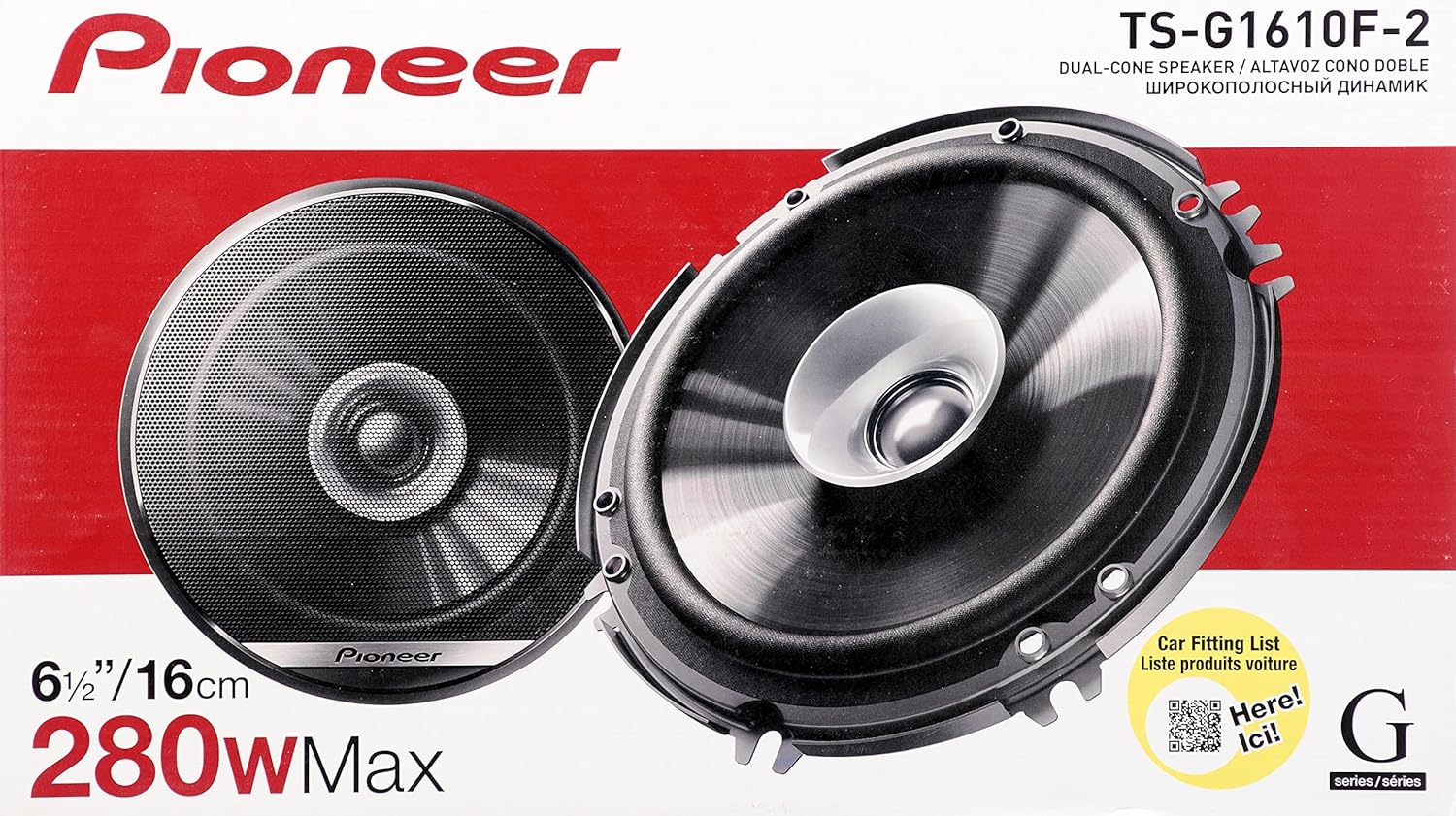 Pioneer TS-G1610F 280W Dual Cone Car Speaker System – 6.5 Inch Full-Range 2-Way Coaxial Speakers, High Sensitivity Sound Upgrade, Easy Fit for Most Vehicles