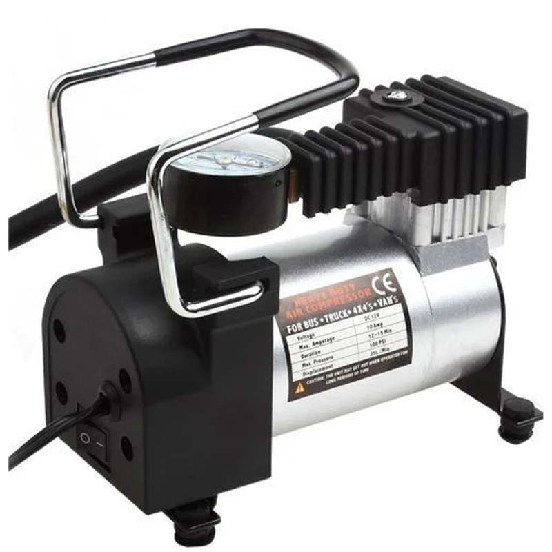 Generic Car Air Compressor Pump Tyre Inflator – Portable Vehicle & Bicycle Tire Air Pump with Pressure Gauge and Multi-Nozzle Adapters