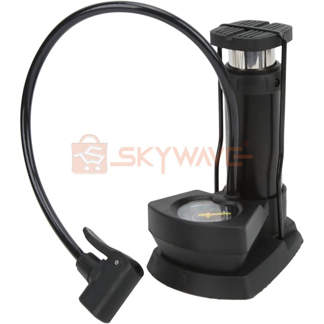 High-Pressure Portable Foot Pump with Pressure Gauge – Car, Motorcycle & Bicycle Tyre Inflator, Multi-Valve Adapters, Heavy-Duty Manual Air Pump