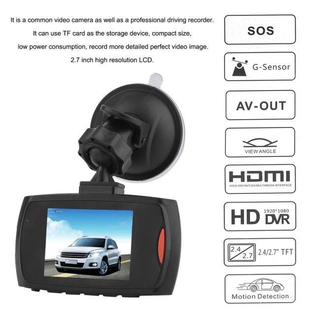 1080P Hd Car Dvr Dash Camera Video Recorder Built-in Lithium-ion Rechargeable Battery LCD Screen G-Sensor Technology Wide-Angle Lens Easy Installation Audio Recording Dash Camera