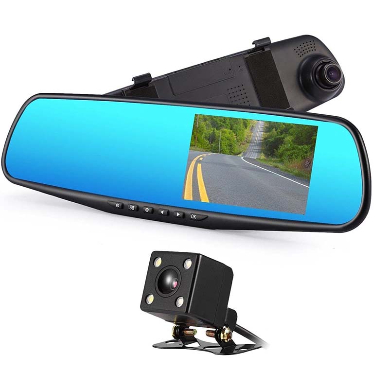 Dashboard Cam, Mirror Camera Car Dashboard, 4.3 Inch LCD Dual Lens DVR Video Recorder TFT Rearview Monitor Screen G-Sensor Waterproof for Car Backup Camera HD 1080P