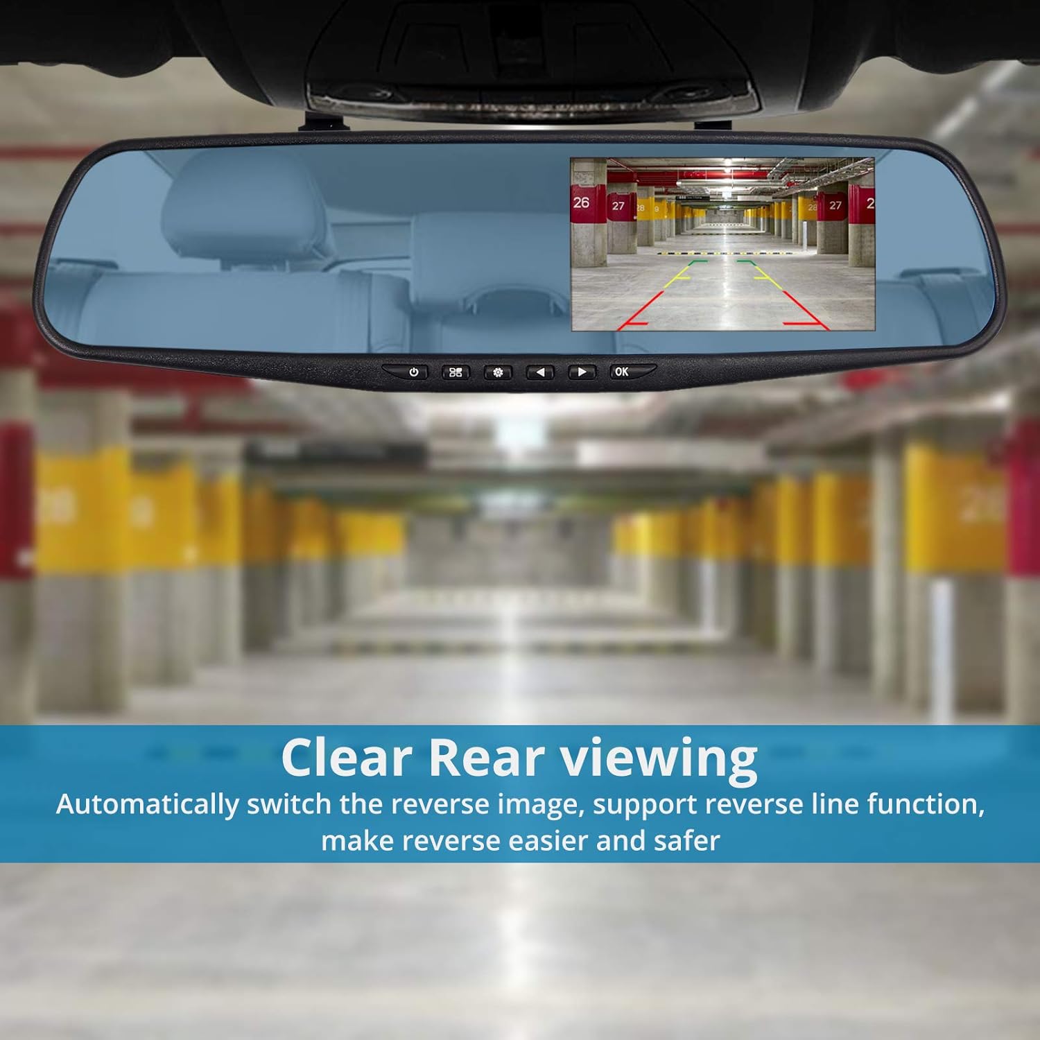 Dashboard Cam, Mirror Camera Car Dashboard, 4.3 Inch LCD Dual Lens DVR Video Recorder TFT Rearview Monitor Screen G-Sensor Waterproof for Car Backup Camera HD 1080P
