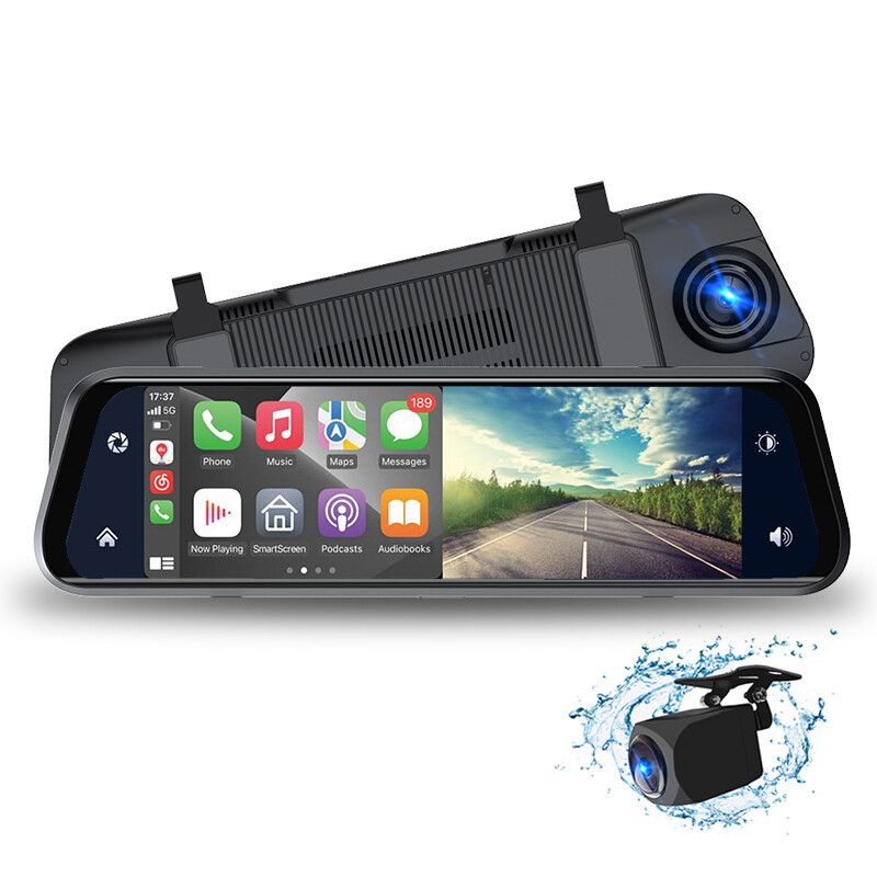 9.66 Inch Black Box DVR Dash Cam Dual Lens Mirror Camera Full HD 1080P Front & Rear Recorder Touchscreen Wide Angle Night Vision G-Sensor Loop Recording Car Video