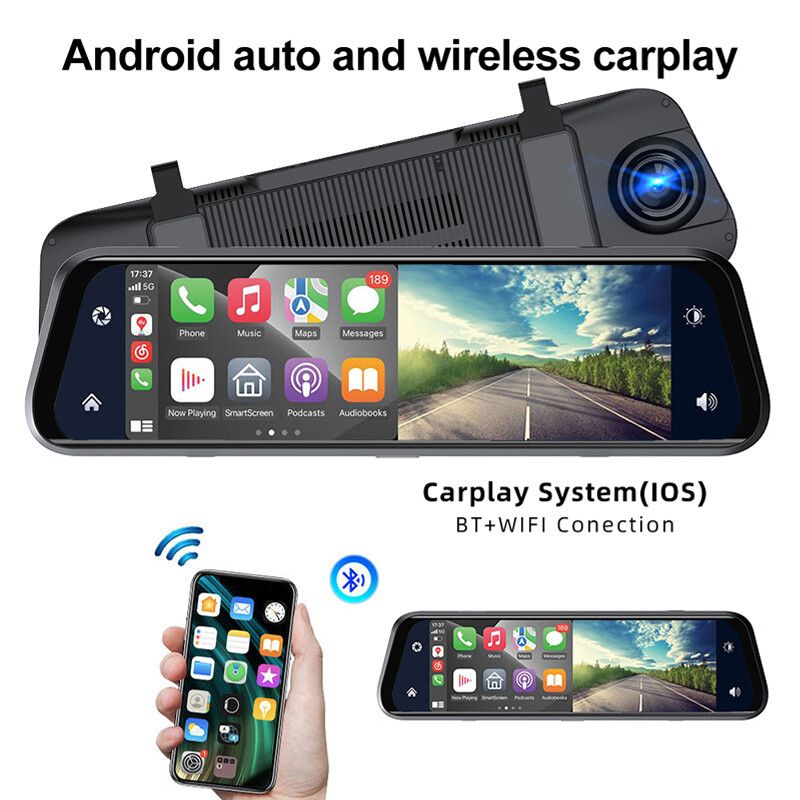 9.66 Inch Black Box DVR Dash Cam Dual Lens Mirror Camera Full HD 1080P Front & Rear Recorder Touchscreen Wide Angle Night Vision G-Sensor Loop Recording Car Video