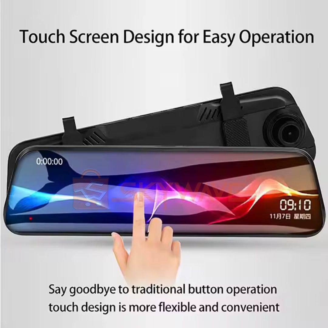 9.66 Inch Black Box DVR Dash Cam Dual Lens Mirror Camera Full HD 1080P Front & Rear Recorder Touchscreen Wide Angle Night Vision G-Sensor Loop Recording Car Video