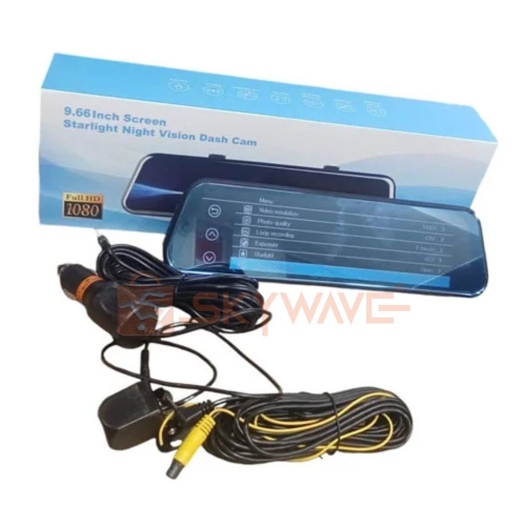 9.66 Inch Black Box DVR Dash Cam Dual Lens Mirror Camera Full HD 1080P Front & Rear Recorder Touchscreen Wide Angle Night Vision G-Sensor Loop Recording Car Video