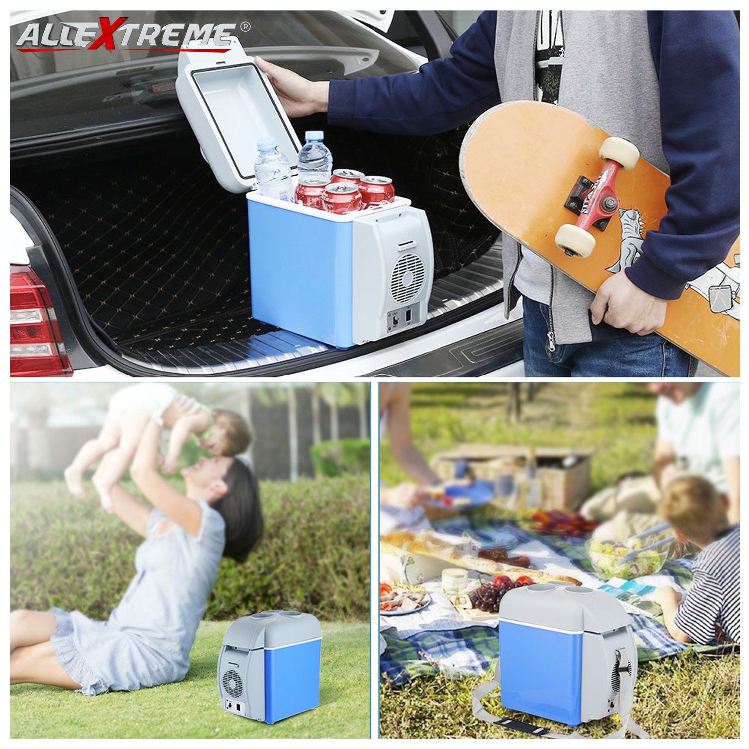Portable Car Mini Fridge 7.5L – 12V/AC/DC Dual Power Cooler & Warmer, Compact Auto Travel Refrigerator with Handle, Electric Cooler Box for Cars, Office, Road Trips and Home Use