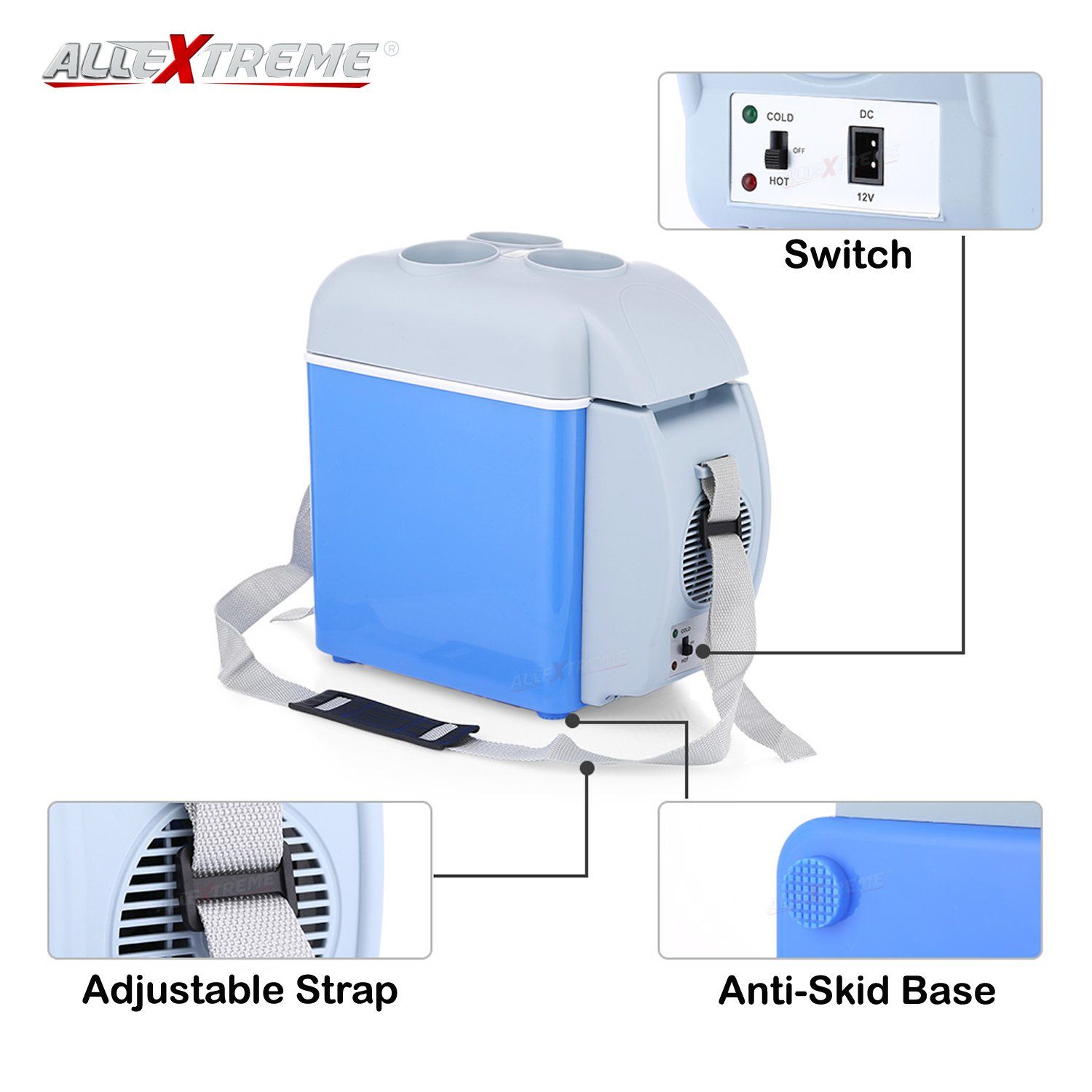 Portable Car Mini Fridge 7.5L – 12V/AC/DC Dual Power Cooler & Warmer, Compact Auto Travel Refrigerator with Handle, Electric Cooler Box for Cars, Office, Road Trips and Home Use