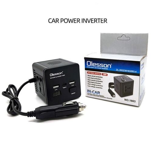 Olesson 150W Car Power Inverter 1662 – Intelligent 12V DC to 220V AC Converter with Dual AC Outlets, LED Display & Multi-Protection for Laptop, Camera, Appliances – Compact Road Trip Charger