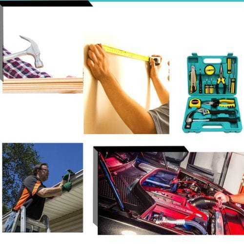 Hardware 13-in-1 Tools Repairing Kit – Complete Toolbox Set with Screwdrivers, Hammer, Pliers, Electric Pen, Ruler, Tape, Clamp & Accessories for Home Auto DIY Repairs